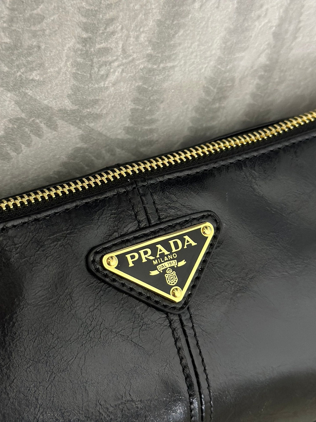 PRADA 26S SHOULDER BAG 11.5 IN BLACK CALFSKIN GOLD HARDWARE