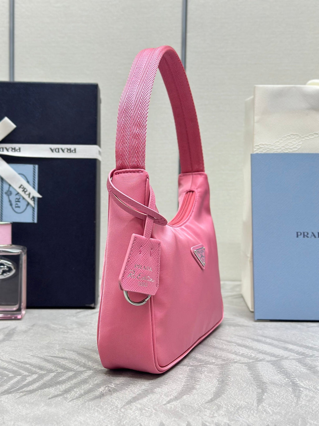 PRADA 26S SHOULDER BAG 23 IN PINK FABRIC