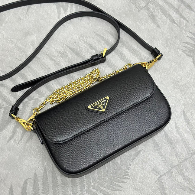 PRADA 26S SHOULDER BAG 4 IN BLACK CALFSKIN