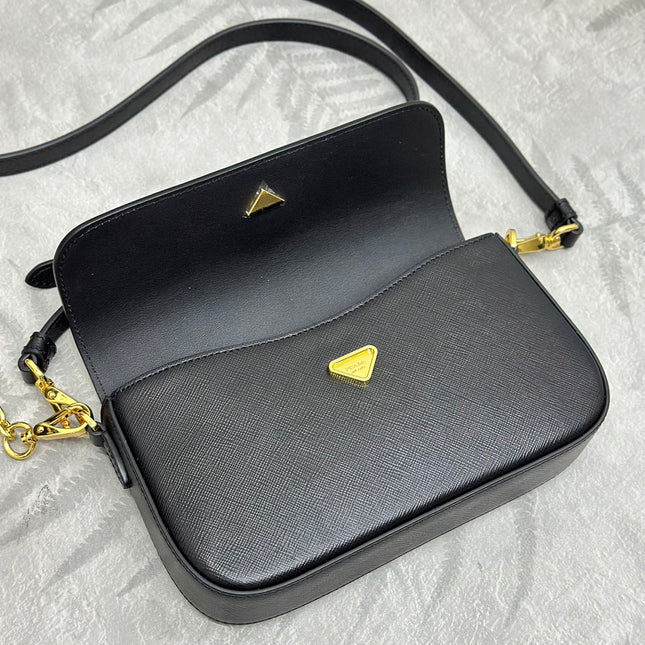 PRADA 26S SHOULDER BAG 4 IN BLACK CALFSKIN