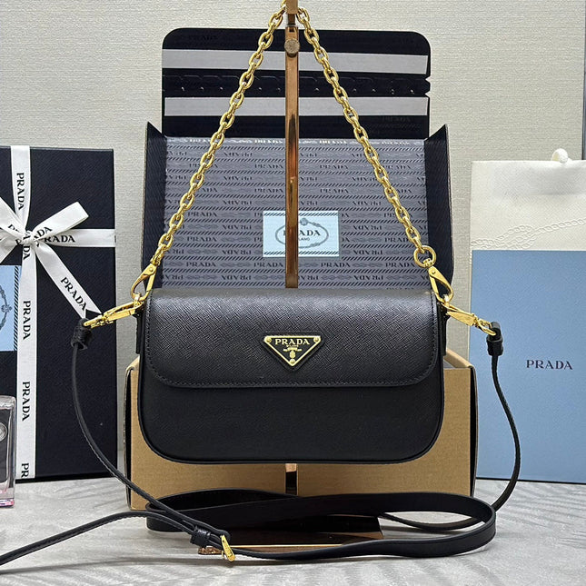 PRADA 26S SHOULDER BAG 4 IN BLACK CALFSKIN