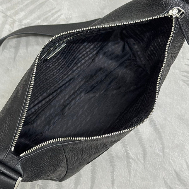 PRADA 25S SHOULDER STRAP BAG 26 IN BLACK CALFSKIN SILVER HARDWARE