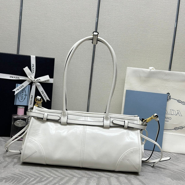 PRADA BONNIE MEDIUM HANDBAG 32 IN CREAM GLOSSY CALFSKIN