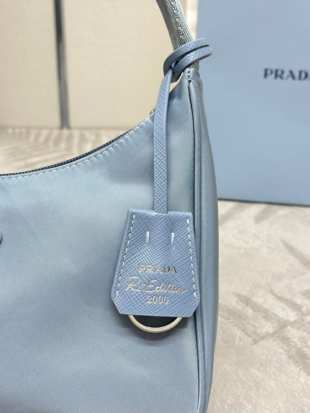 PRADA 26S SHOULDER BAG 23 IN LIGHT BLUE FABRIC