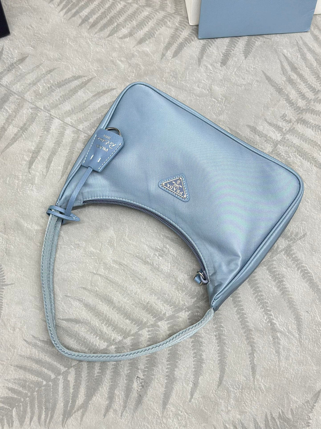 PRADA 26S SHOULDER BAG 23 IN LIGHT BLUE FABRIC