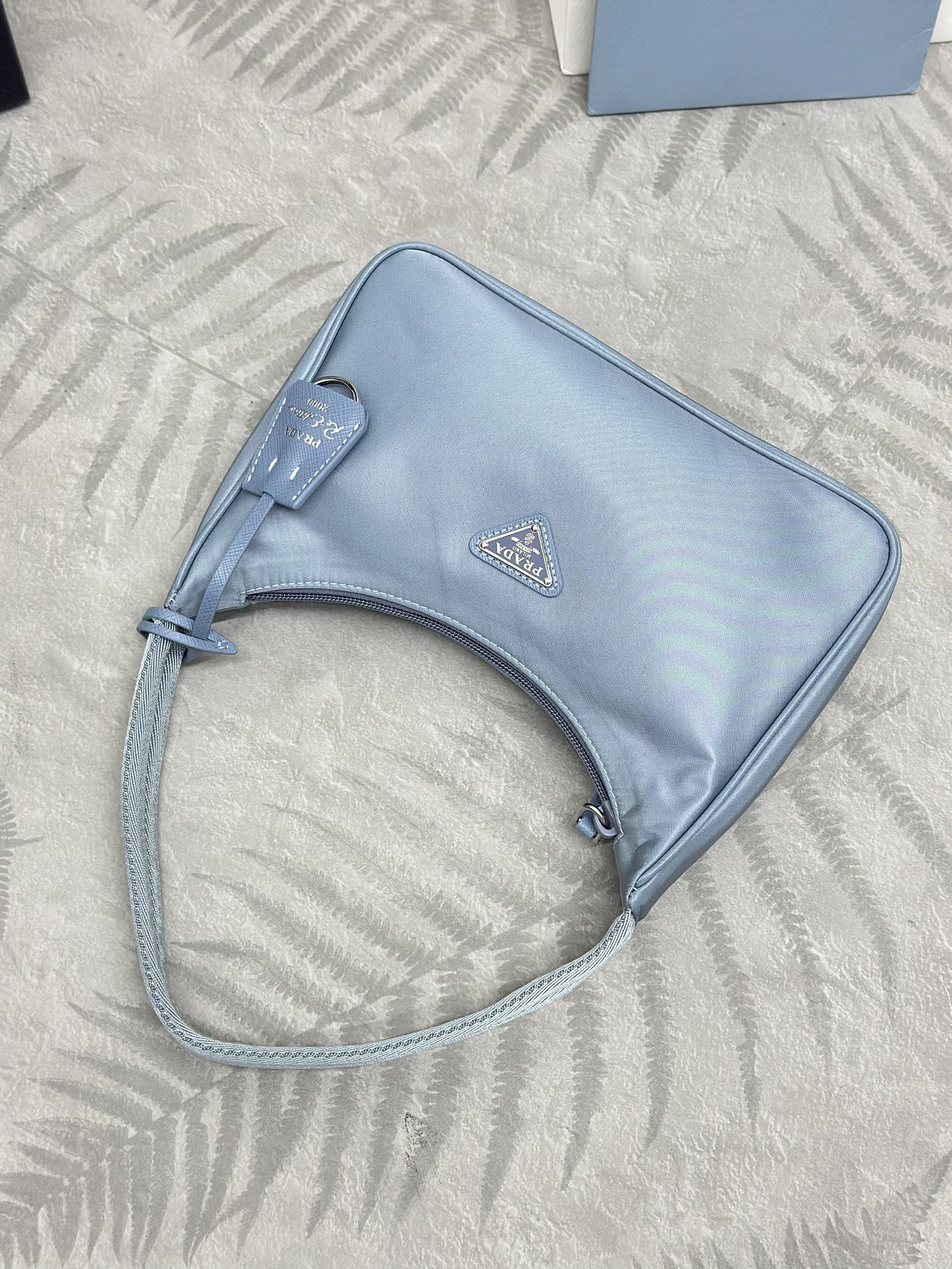 PRADA 26S SHOULDER BAG 23 IN LIGHT BLUE FABRIC