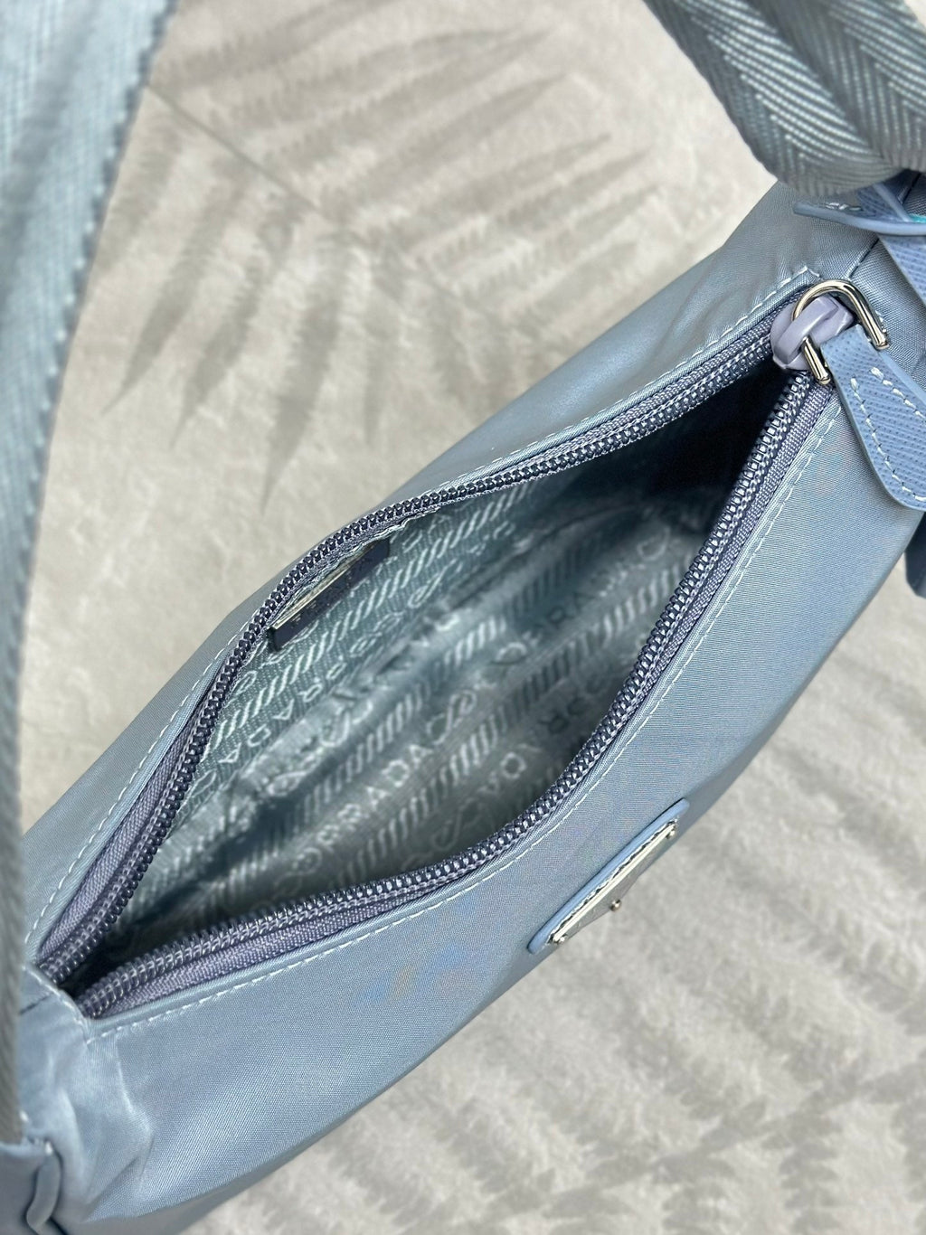 PRADA 26S SHOULDER BAG 23 IN LIGHT BLUE FABRIC