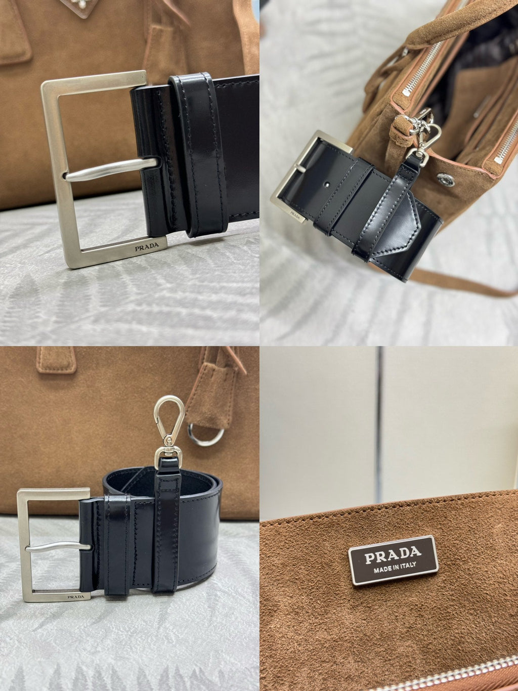 PRADA 26S HANDBAG 28 IN TAUPE SUEDE