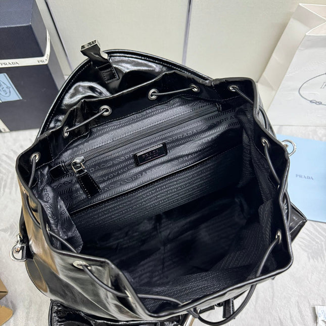 PRADA 25S BACKPACK 45 IN BLACK GLOSSY CALFSKIN SILVER HARDWARE