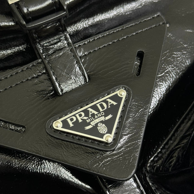 PRADA 25S BACKPACK 45 IN BLACK GLOSSY CALFSKIN SILVER HARDWARE