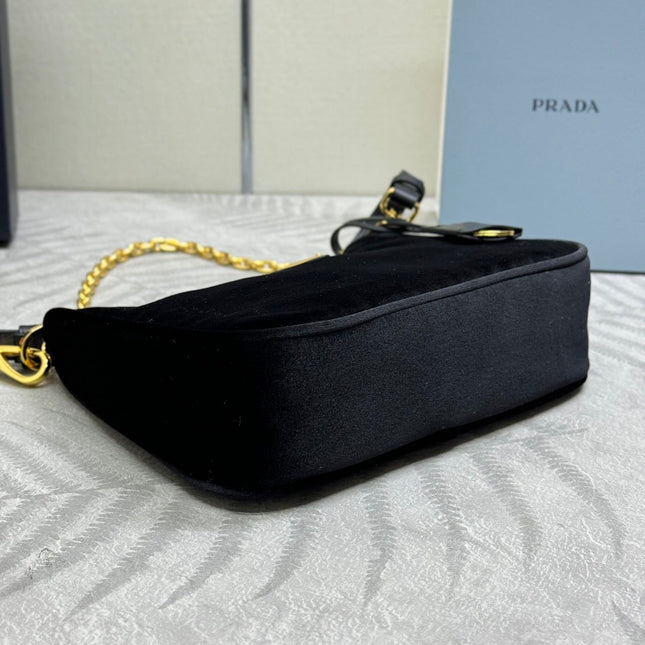 PRADA 25S MINI HOBO BAG 23 IN BLACK VELVET GOLD HARDWARE
