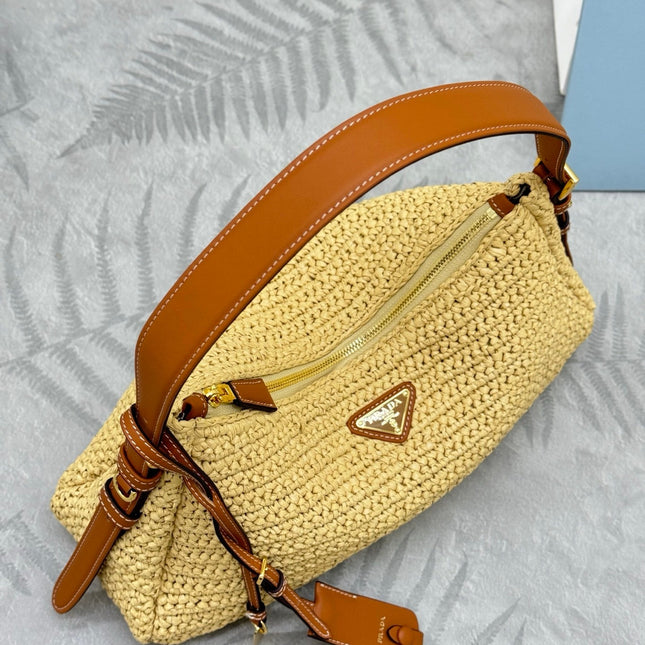 PRADA 26S SHOULDER BAG 34 IN NATURAL RAFFIA