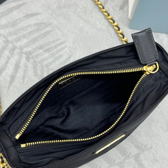 PRADA 25S CROSSBODY BAG 21 IN BLACK NYLON GOLD HARDWARE