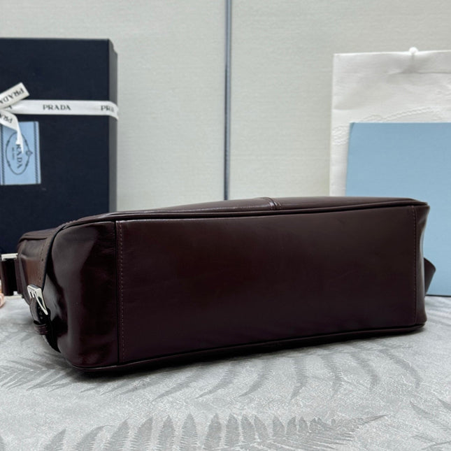 PRADA 25S SHOULDER BAG 35 IN DARK BROWN CALFSKIN SILVER HARDWARE