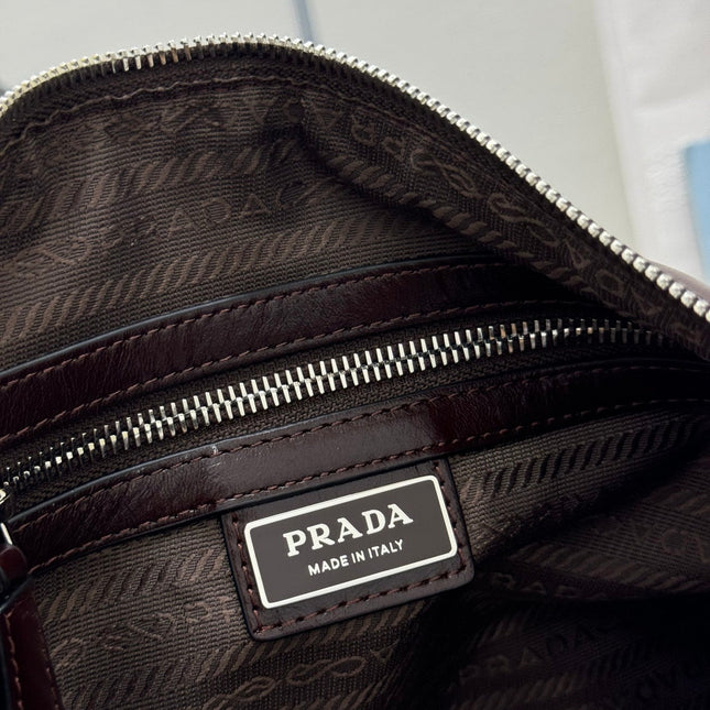 PRADA 25S SHOULDER BAG 35 IN DARK BROWN CALFSKIN SILVER HARDWARE
