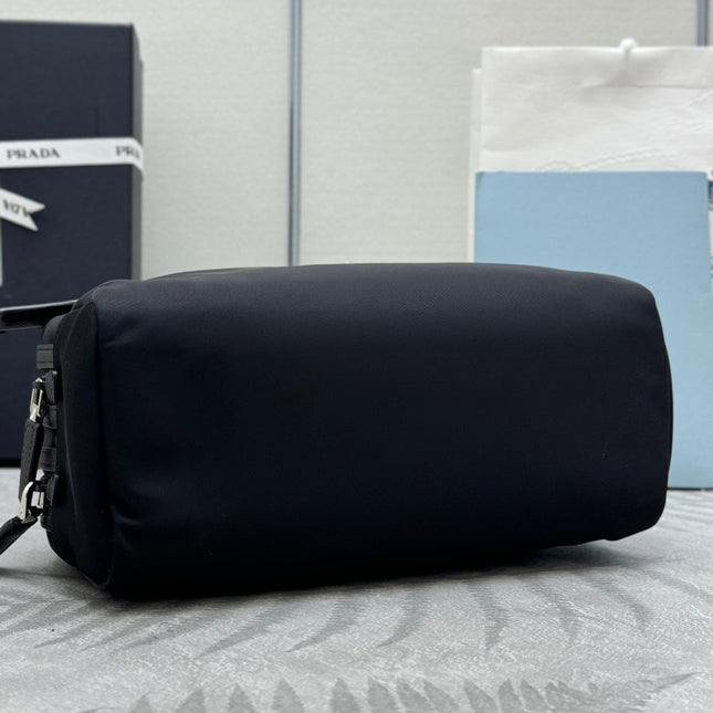 PRADA 25S MEDIUM CLUTCH BAG 26 IN BLACK NYLON SILVER HARDWARE