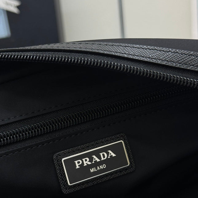 PRADA 25S MEDIUM CLUTCH BAG 26 IN BLACK NYLON SILVER HARDWARE