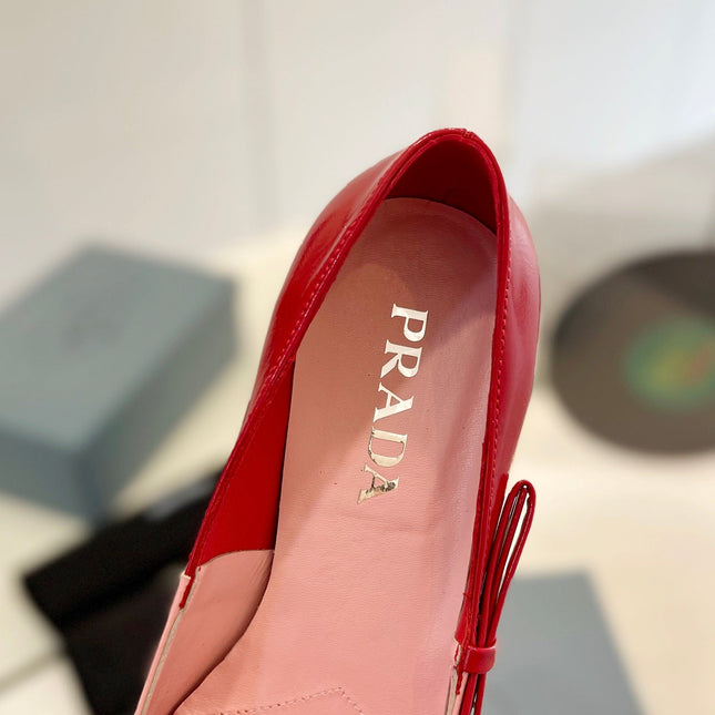 PRA MID - HEELS RED AND LIGHT PINK LAMBSKIN WITH BOW