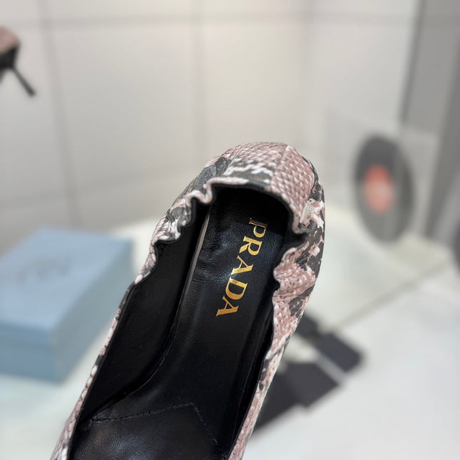 PRADA 26S PUMPS 55MM IN PINK SNAKE PRINT CALFSKIN