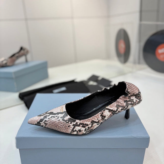 PRADA 26S PUMPS 55MM IN PINK SNAKE PRINT CALFSKIN