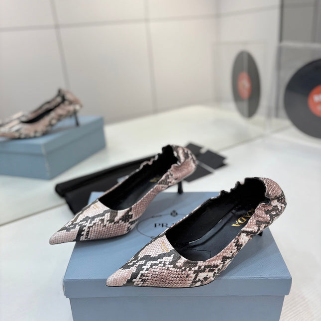 PRADA 26S PUMPS 55MM IN PINK SNAKE PRINT CALFSKIN
