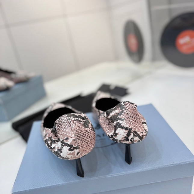 PRADA 26S PUMPS 55MM IN PINK SNAKE PRINT CALFSKIN