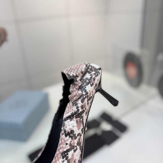 PRADA 26S PUMPS 55MM IN PINK SNAKE PRINT CALFSKIN