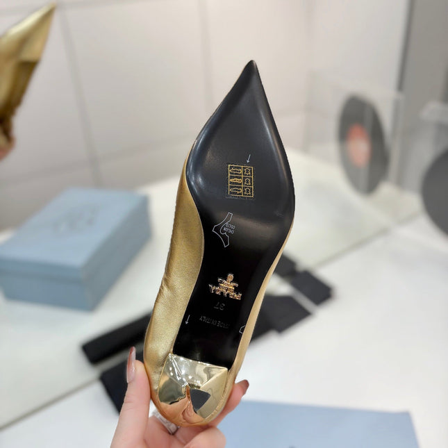 PRADA 26S PUMPS 55MM IN GOLD CALFSKIN