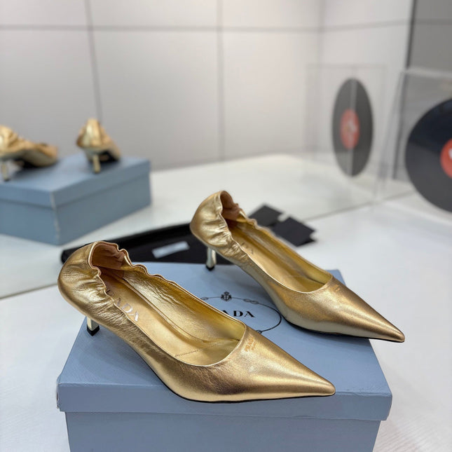 PRADA 26S PUMPS 55MM IN GOLD CALFSKIN