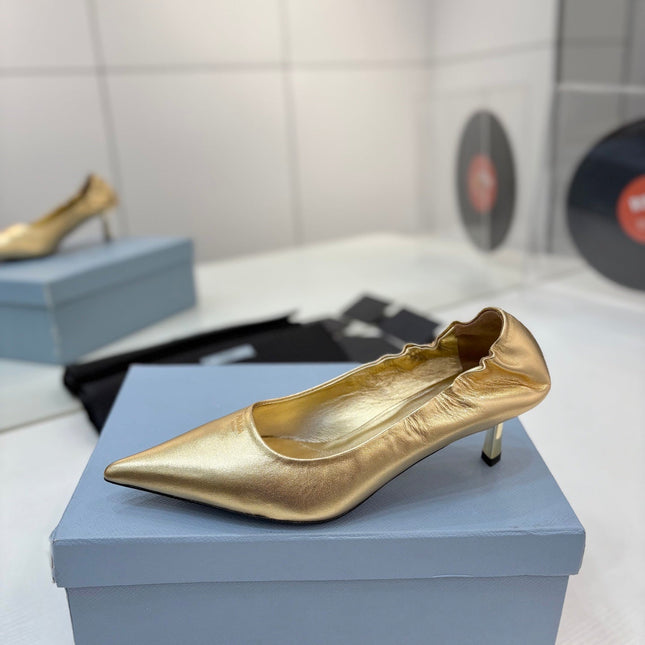PRADA 26S PUMPS 55MM IN GOLD CALFSKIN