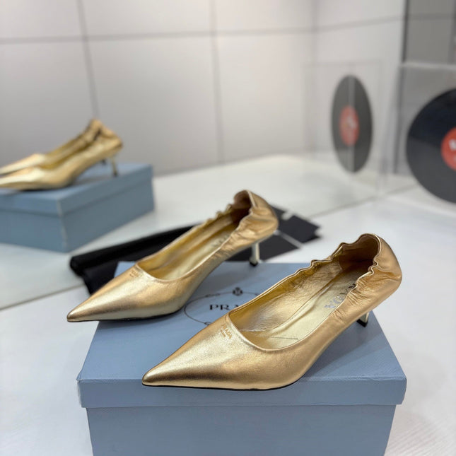PRADA 26S PUMPS 55MM IN GOLD CALFSKIN