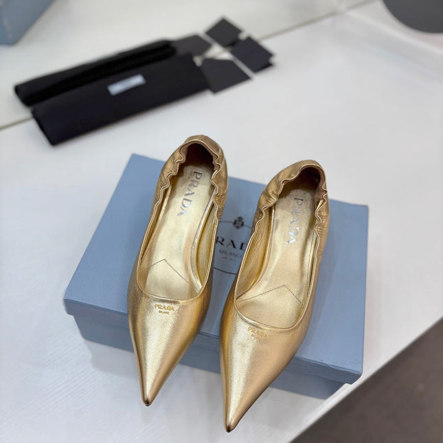 PRADA 26S PUMPS 55MM IN GOLD CALFSKIN