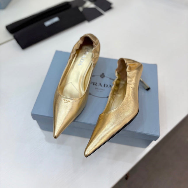 PRADA 26S PUMPS 55MM IN GOLD CALFSKIN