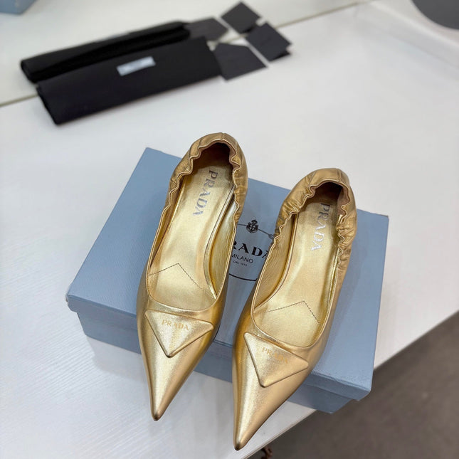 PRADA 26S PUMPS 55MM IN GOLD CALFSKIN WITH LOGO