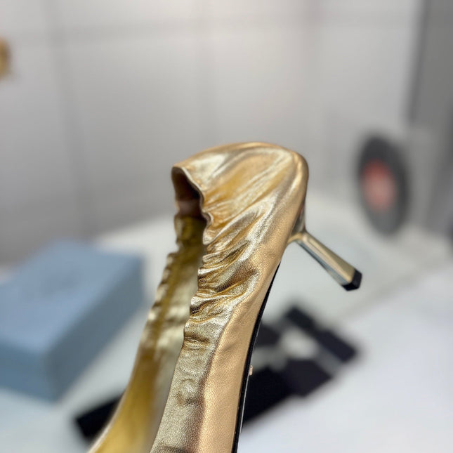 PRADA 26S PUMPS 55MM IN GOLD CALFSKIN WITH LOGO