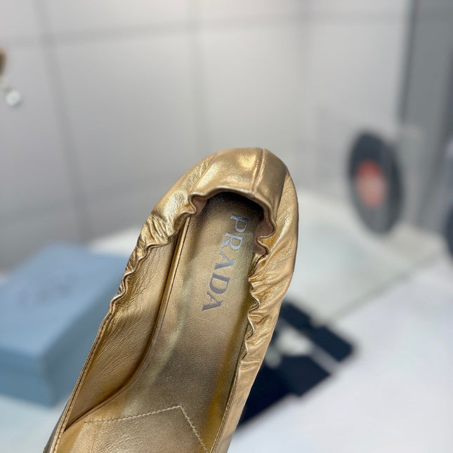 PRADA 26S PUMPS 55MM IN GOLD CALFSKIN WITH LOGO