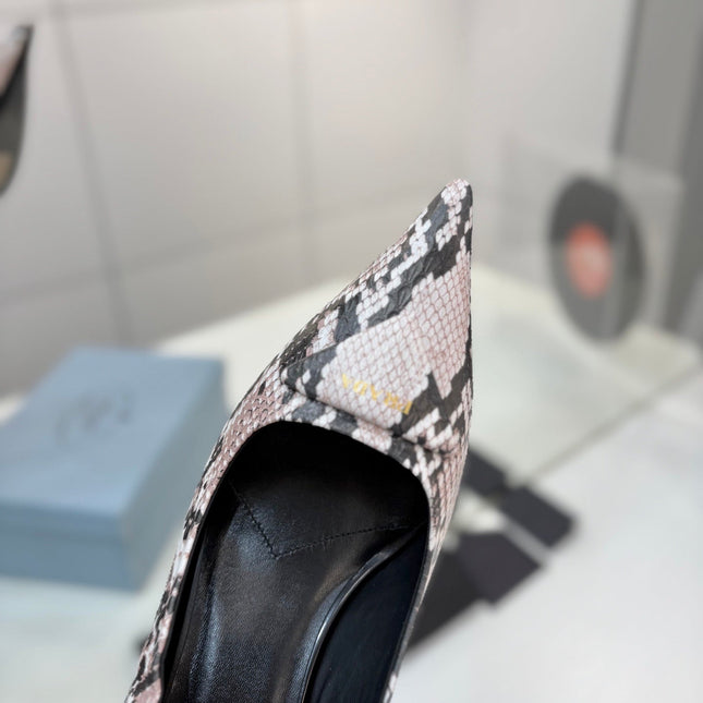 PRADA 26S PUMPS 55MM IN PINK SNAKE PRINT CALFSKIN WITH LOGO