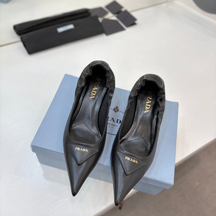 PRADA 26S PUMPS 55MM IN BLACK CALFSKIN WITH LOGO