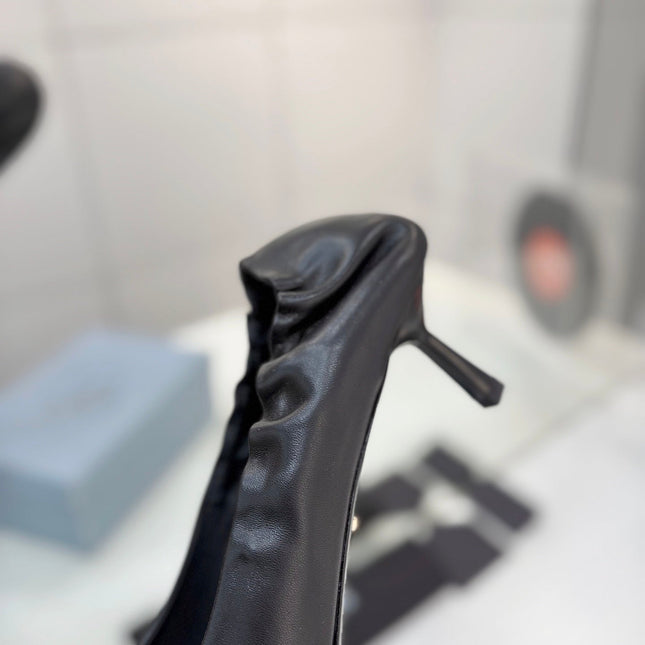 PRADA 26S PUMPS 55MM IN BLACK CALFSKIN WITH LOGO