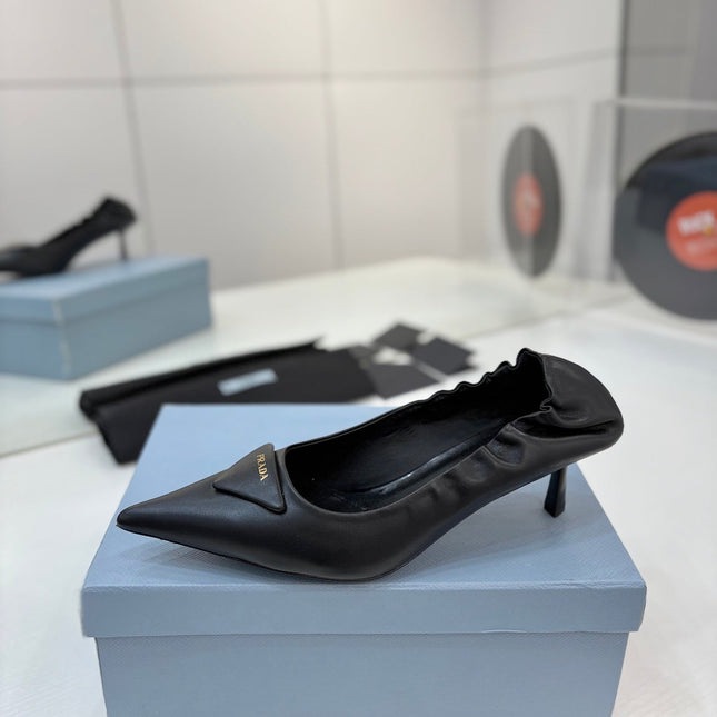 PRADA 26S PUMPS 55MM IN BLACK CALFSKIN WITH LOGO
