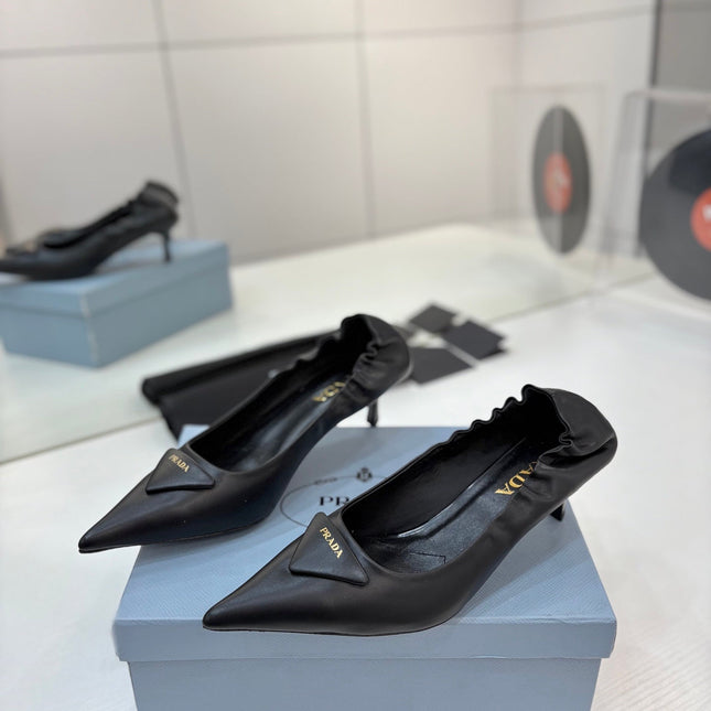 PRADA 26S PUMPS 55MM IN BLACK CALFSKIN WITH LOGO