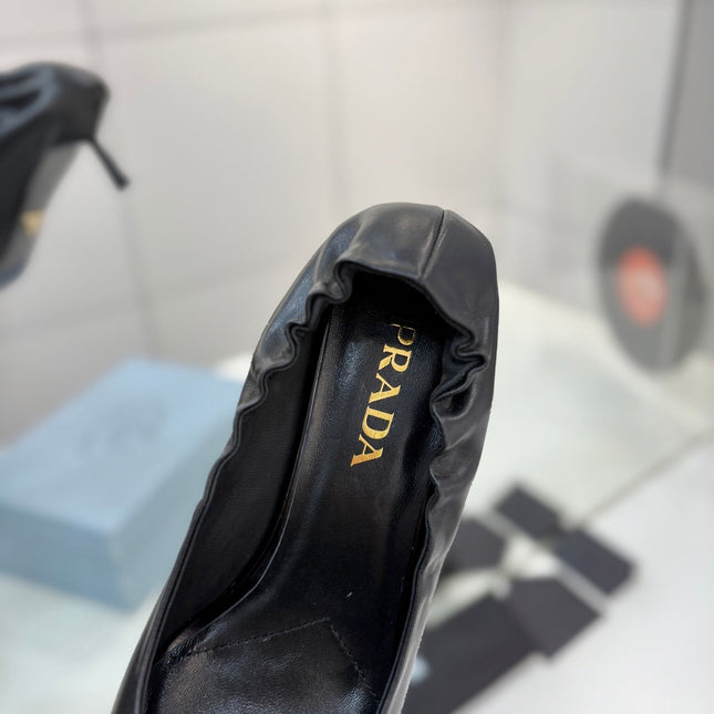 PRADA 26S PUMPS 55MM IN BLACK CALFSKIN WITH LOGO