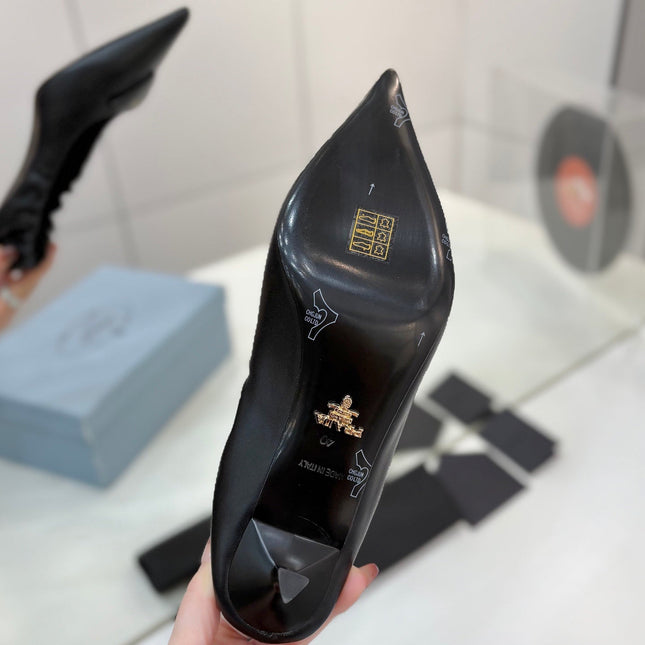 PRADA 26S PUMPS 55MM IN BLACK CALFSKIN WITH LOGO