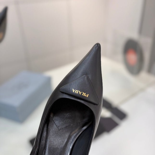 PRADA 26S PUMPS 55MM IN BLACK CALFSKIN WITH LOGO