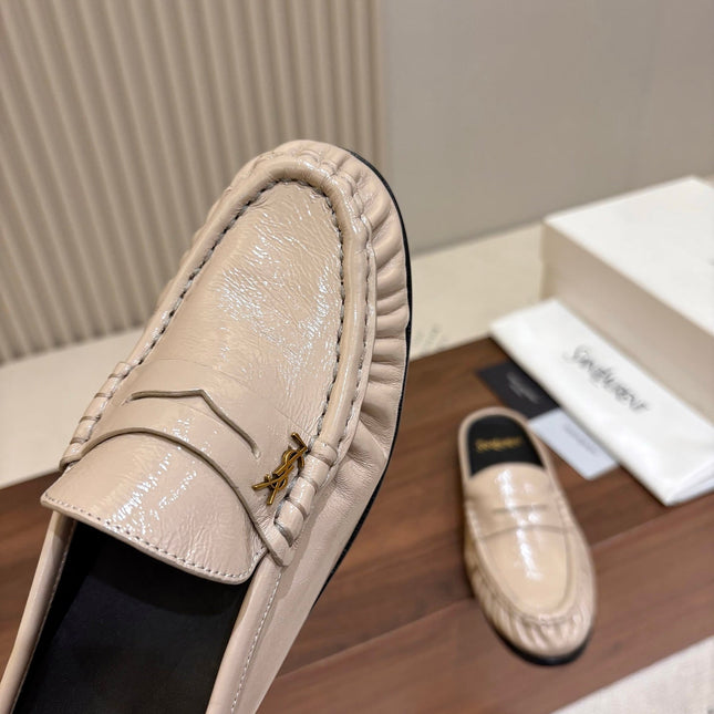 YSL 26S LOAFER MULES IN BEIGE GLOSSY CALFSKIN