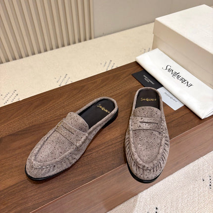YSL 26S LOAFER MULES IN GREYISH BROWN SUEDE