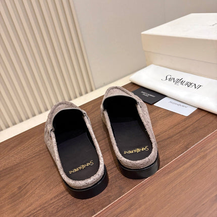 YSL 26S LOAFER MULES IN GREYISH BROWN SUEDE