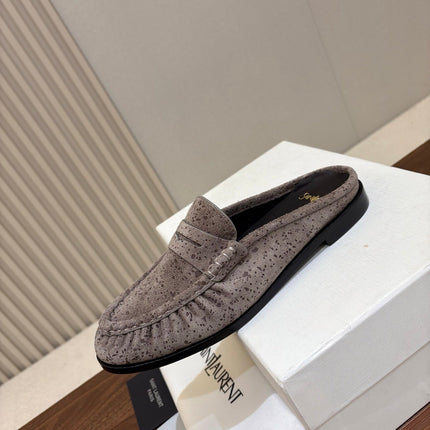 YSL 26S LOAFER MULES IN GREYISH BROWN SUEDE