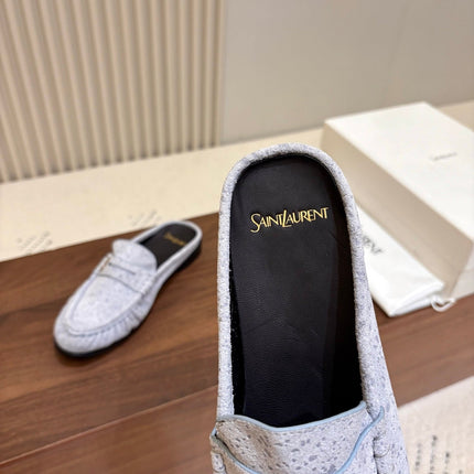YSL 26S LOAFER MULES IN ICE GREY SUEDE
