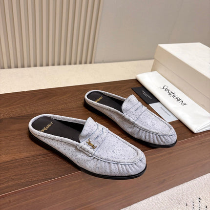 YSL 26S LOAFER MULES IN ICE GREY SUEDE